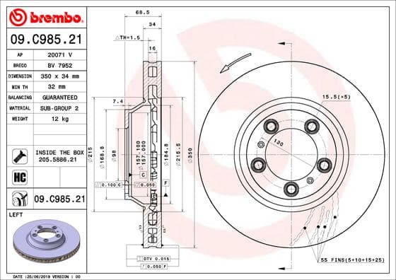 BREMBO Brzdový kotúč 09.C985.21 1