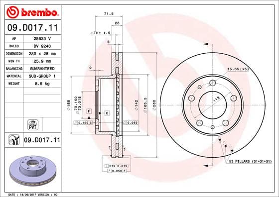 BREMBO Brzdový kotúč 09D01711 1