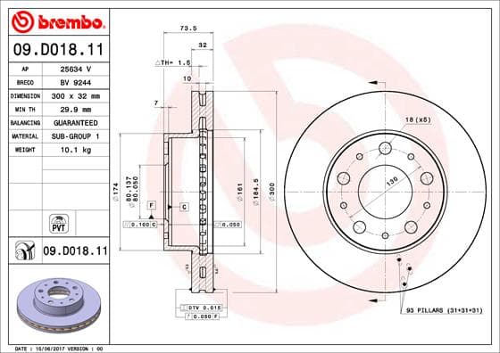 BREMBO Brzdový kotúč 09D01811 1