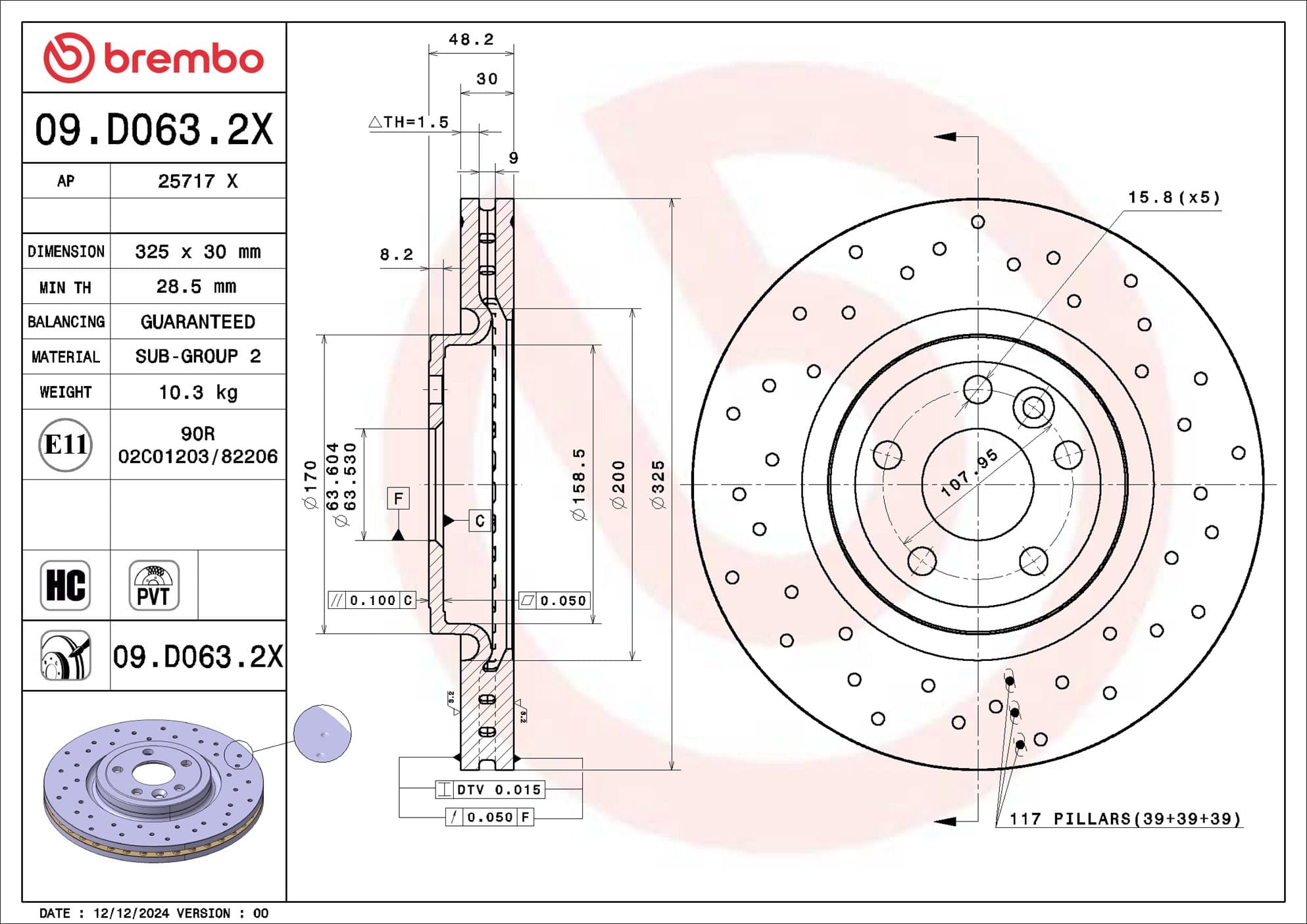 BREMBO Brzdový kotúč 09.D063.2X 1