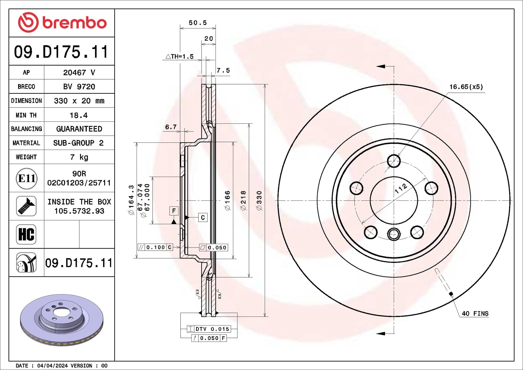BREMBO Brzdový kotúč 09.D175.11 1
