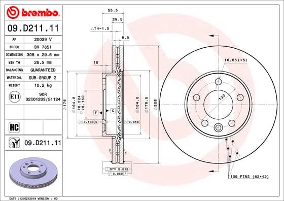 BREMBO Brzdový kotúč 09.D211.11 1