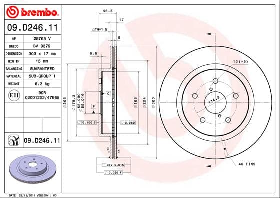 BREMBO Brzdový kotúč 09.D246.11 1