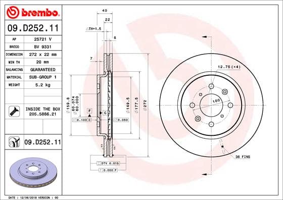 BREMBO Brzdový kotúč 09.D252.21 1