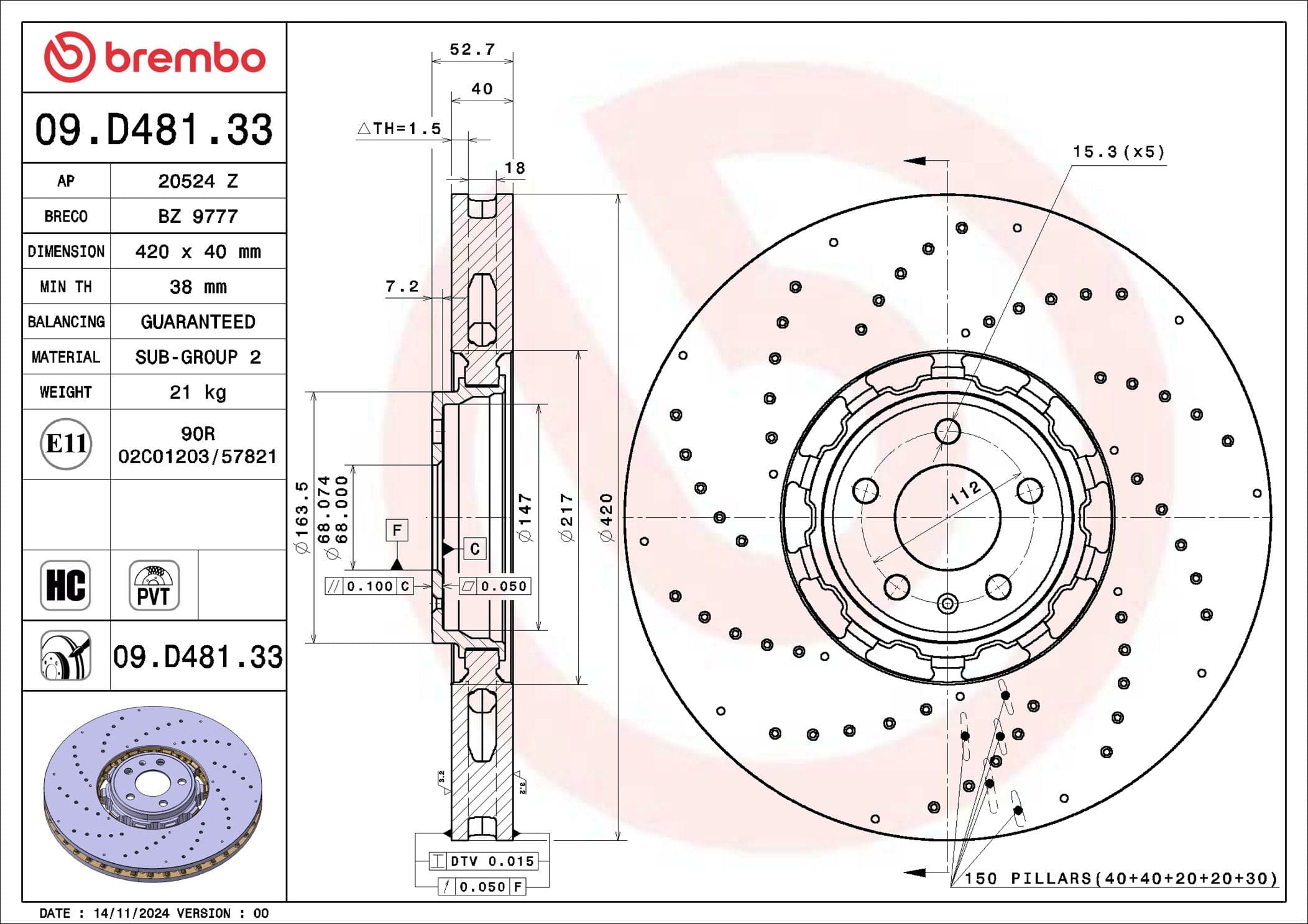 BREMBO Brzdový kotúč 09.D481.33 1