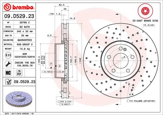 BREMBO Brzdový kotúč 09D52923 1