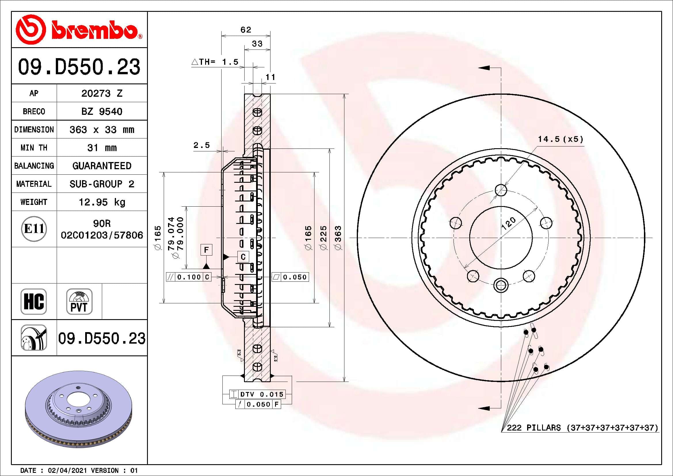 BREMBO Brzdový kotúč 09.D550.23 1