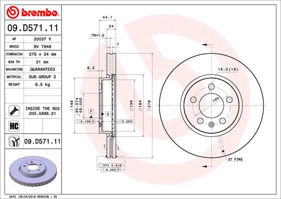BREMBO Brzdový kotúč 09D57111 1