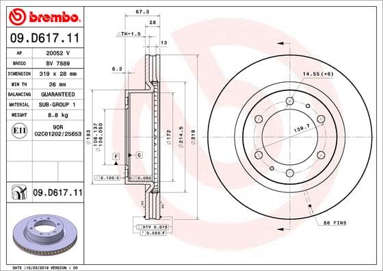 BREMBO Brzdový kotúč 09.D617.11 1