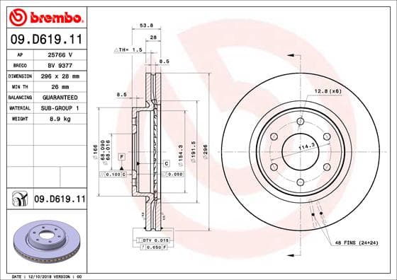 BREMBO Brzdový kotúč 09.D619.11 1