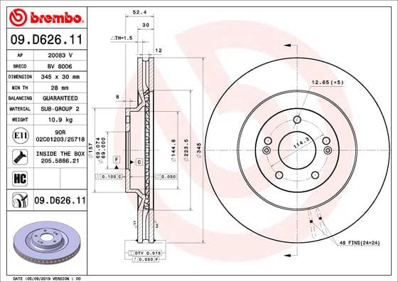 BREMBO Brzdový kotúč 09D62611 1