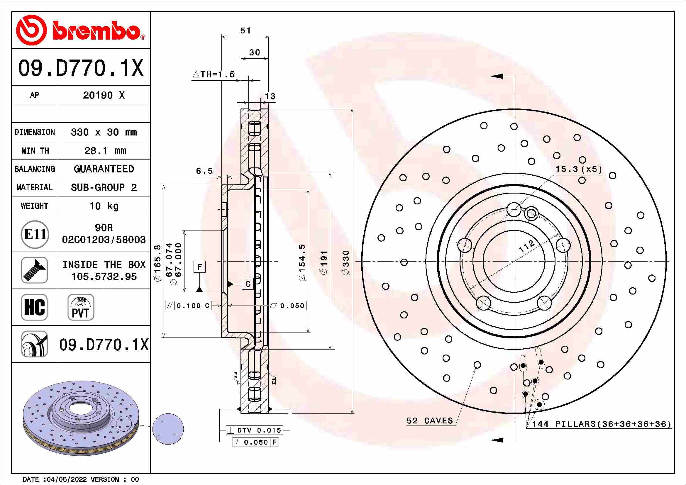 BREMBO Brzdový kotúč 09.D770.1X 1
