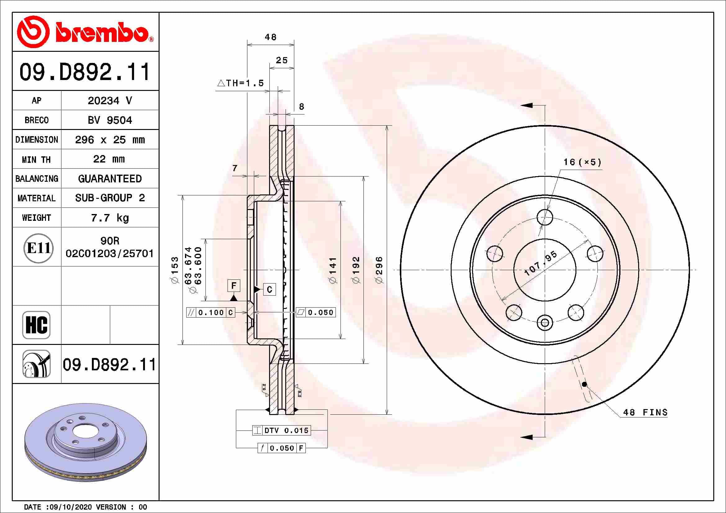 BREMBO Brzdový kotúč 09.D892.11 1
