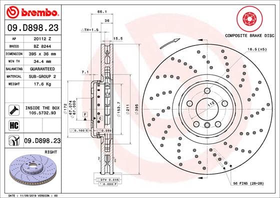 BREMBO Brzdový kotúč 09.D898.23 1