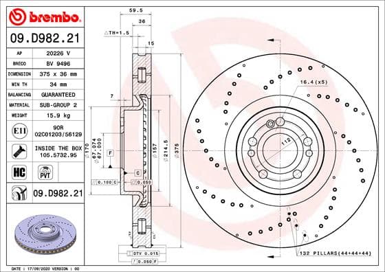 BREMBO Brzdový kotúč 09.D982.21 1