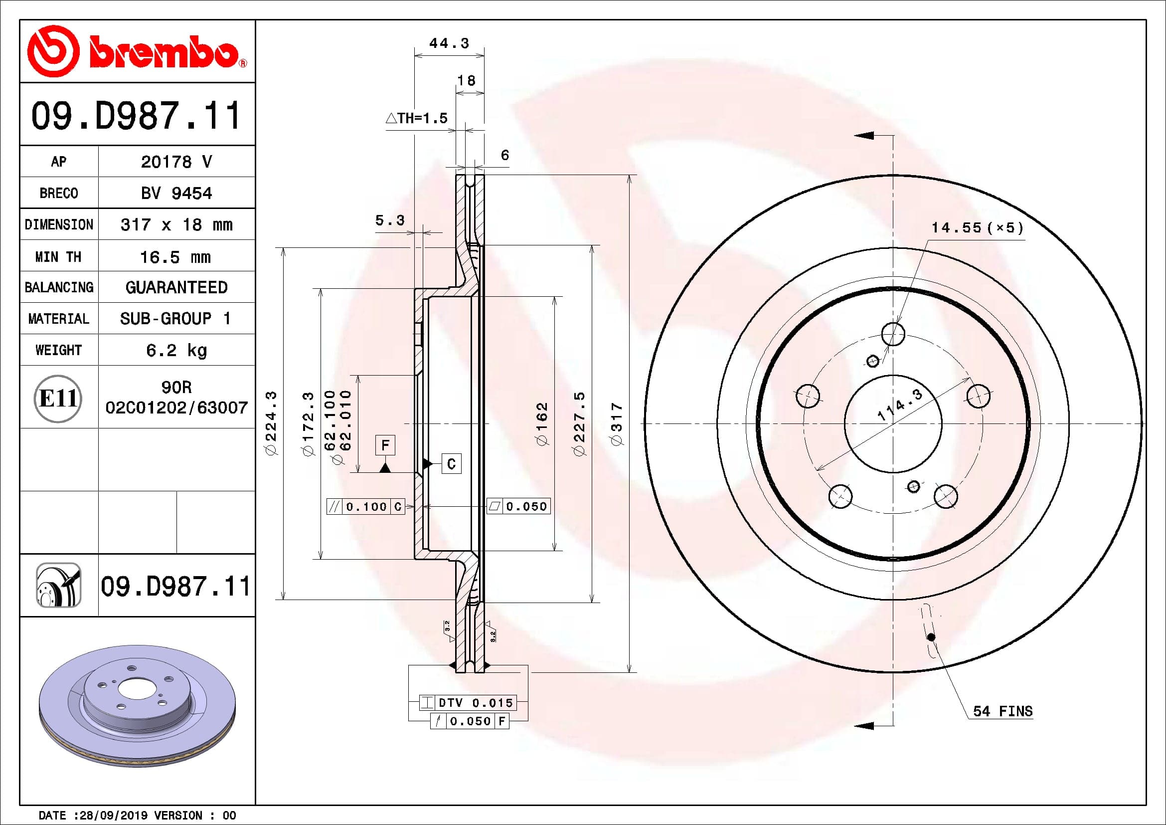 BREMBO Brzdový kotúč 09.D987.11 1