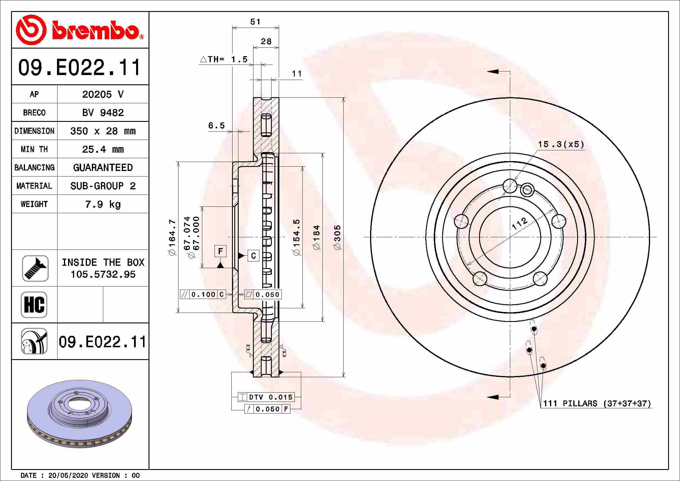 BREMBO Brzdový kotúč 09.E022.11 1