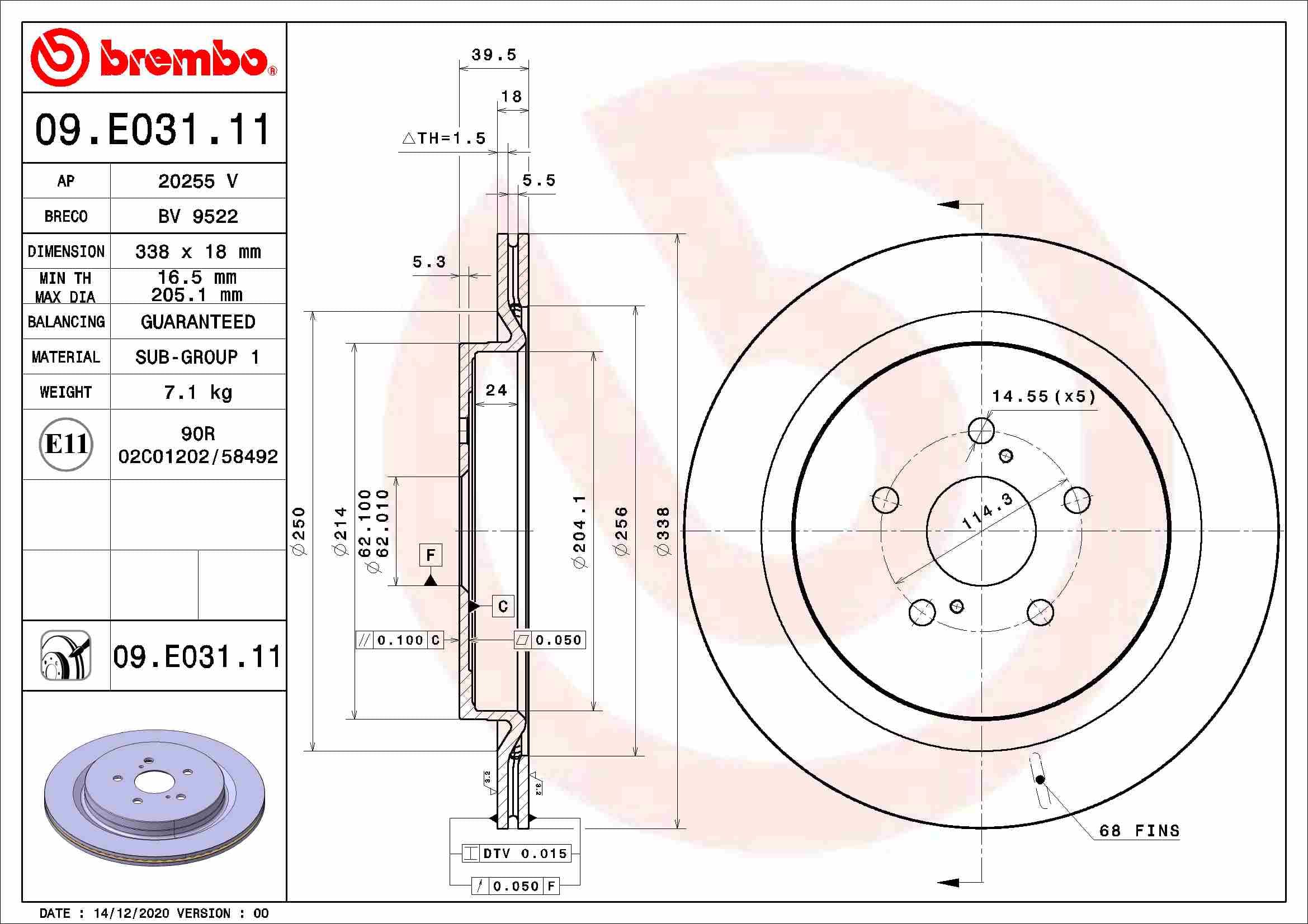 BREMBO Brzdový kotúč 09.E031.11 1