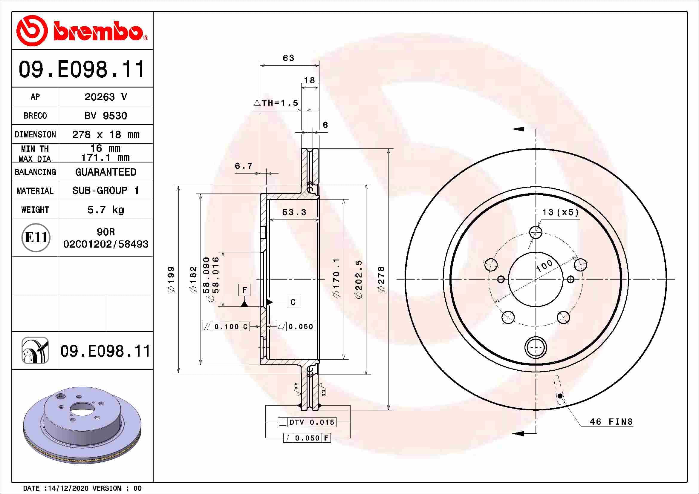 BREMBO Brzdový kotúč 09.E098.11 1