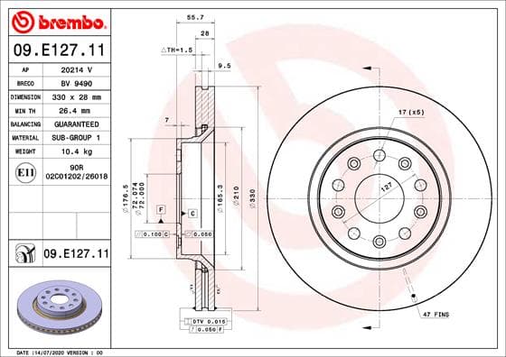 BREMBO Brzdový kotúč 09.E127.11 1