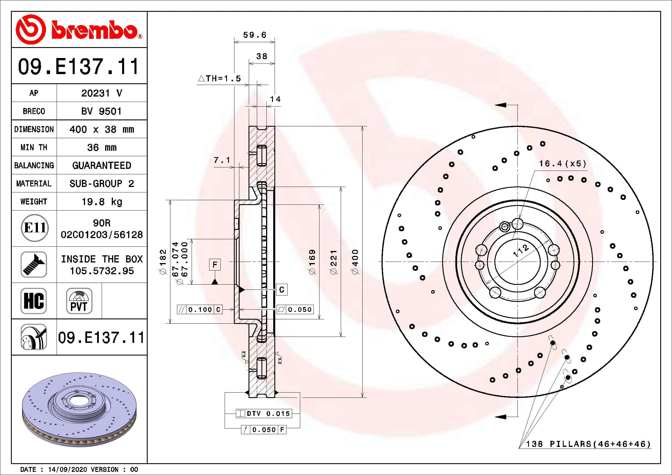 BREMBO Brzdový kotúč 09E13711 1