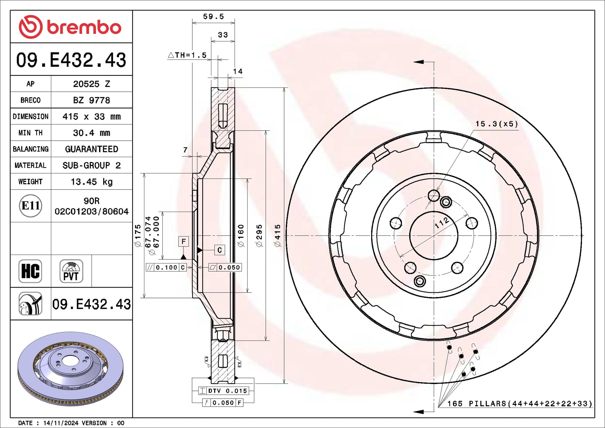BREMBO Brzdový kotúč 09.E432.43 1