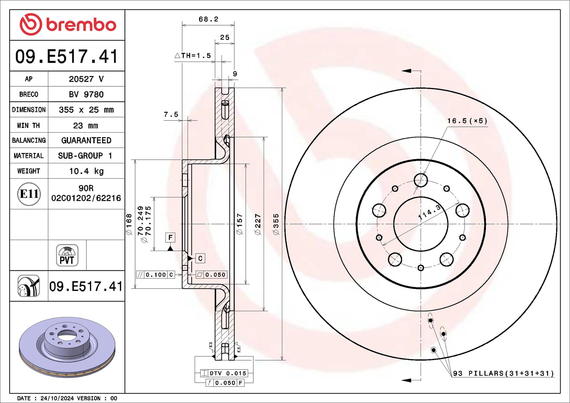 BREMBO Brzdový kotúč 09.E517.41 1