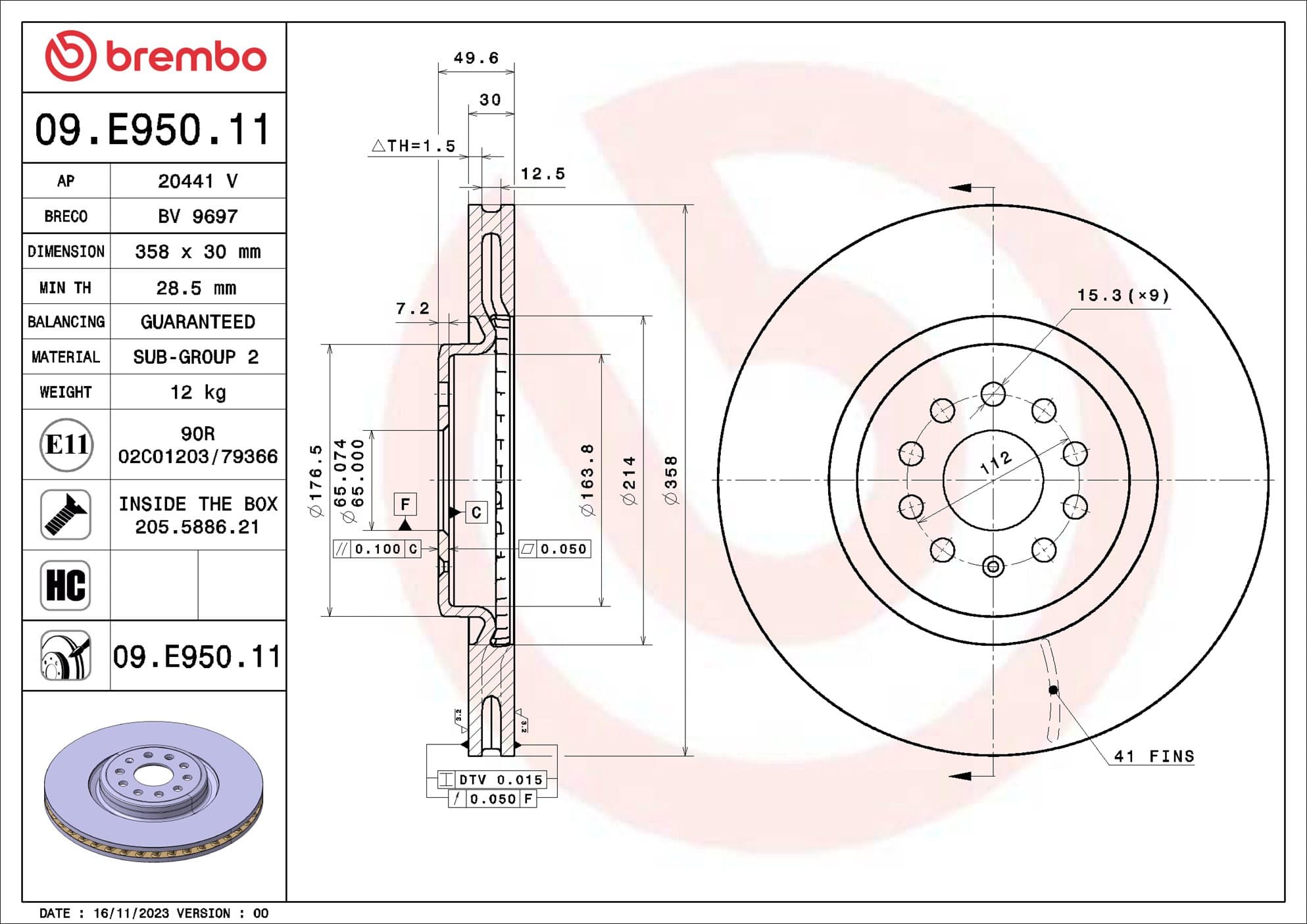 BREMBO Brzdový kotúč 09.E950.11 1