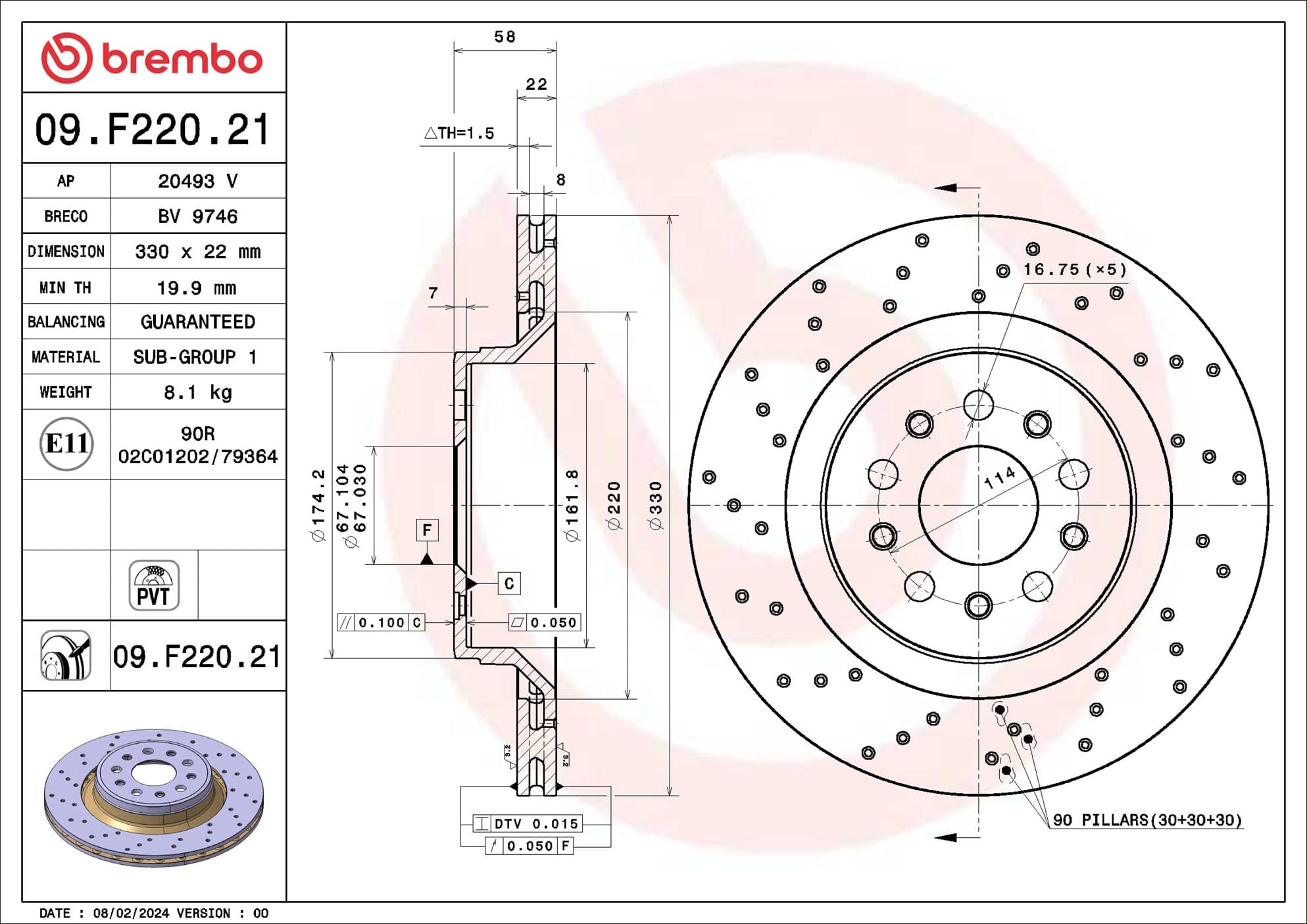 BREMBO Brzdový kotúč 09.F220.21 1