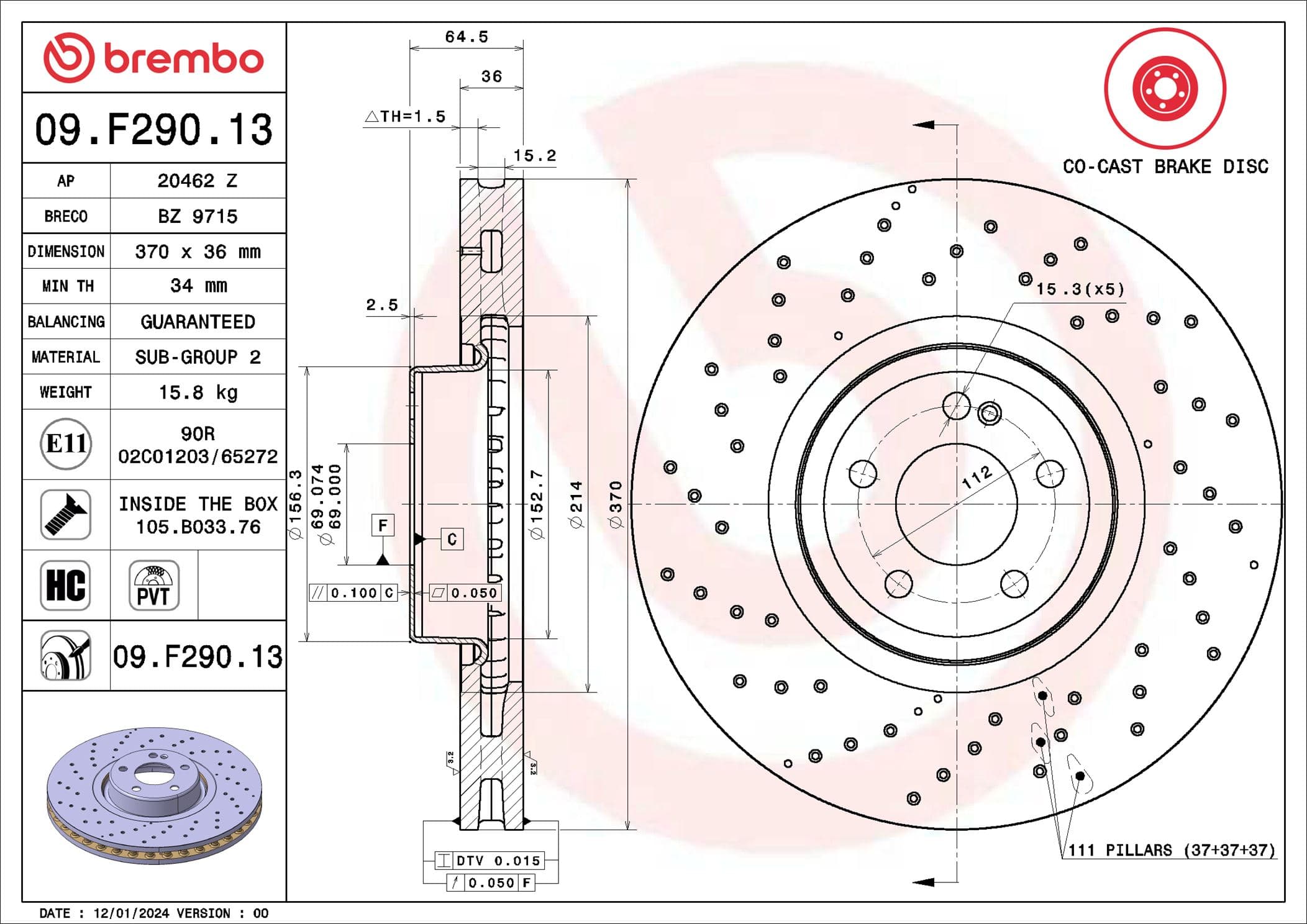 BREMBO Brzdový kotúč 09.F290.13 1