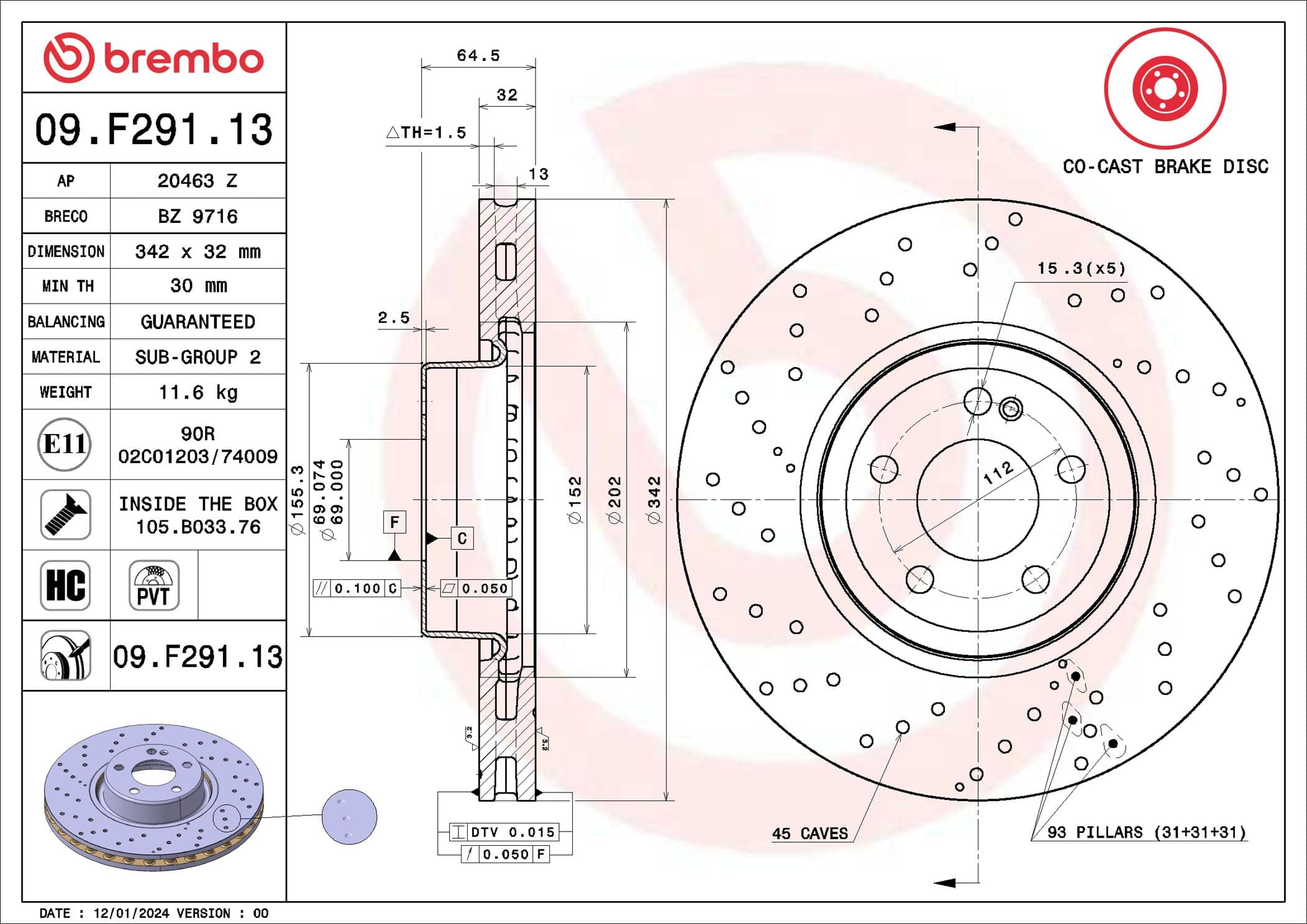 BREMBO Brzdový kotúč 09.F291.13 1