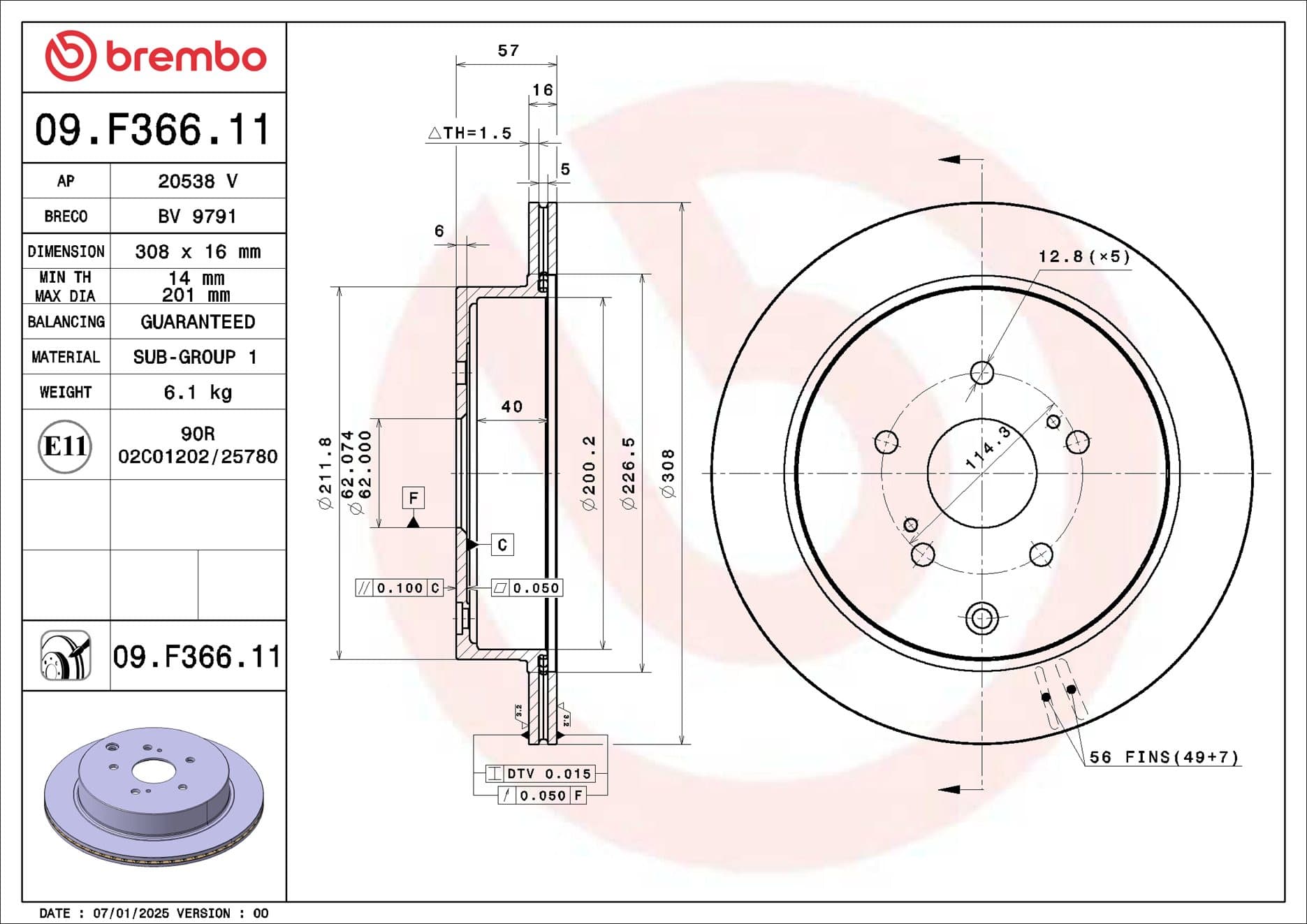 BREMBO Brzdový kotúč 09.F366.11 1