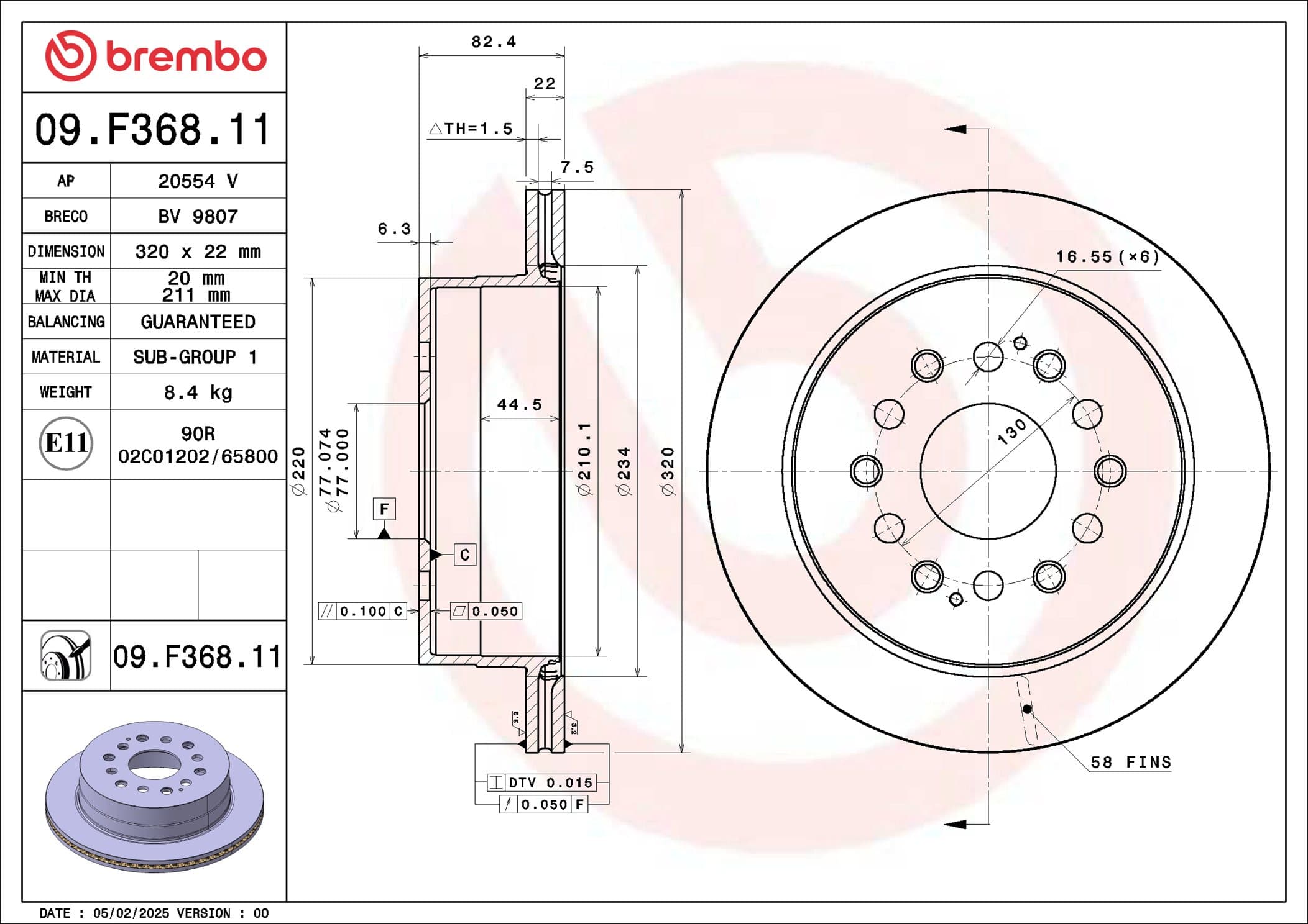 BREMBO Brzdový kotúč 09.F368.11 1