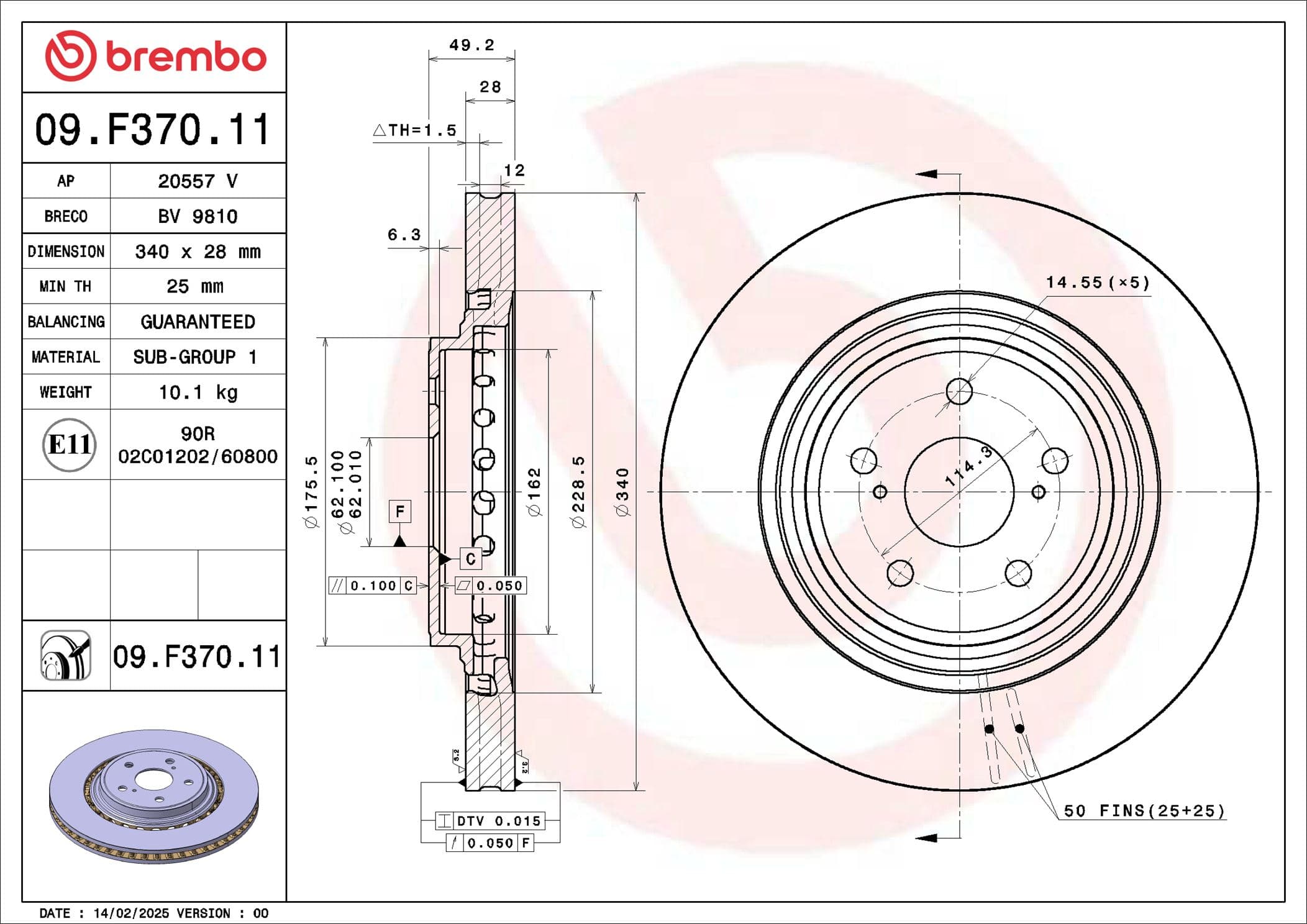 BREMBO Brzdový kotúč 09.F370.11 1