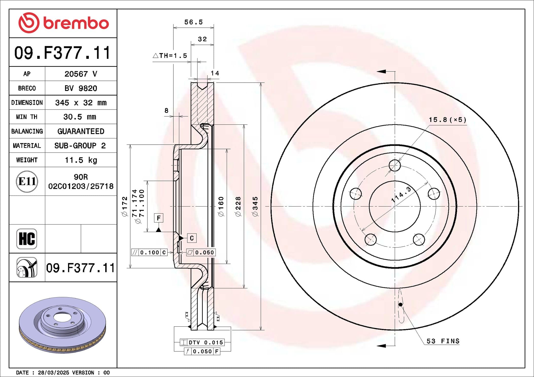 BREMBO Brzdový kotúč 09.F377.11 1