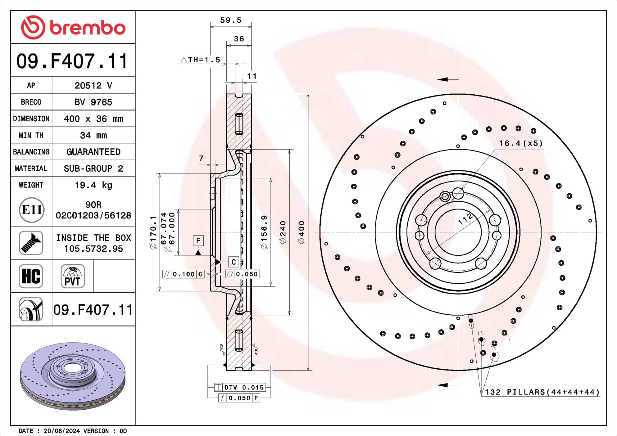 BREMBO Brzdový kotúč 09.F407.11 1