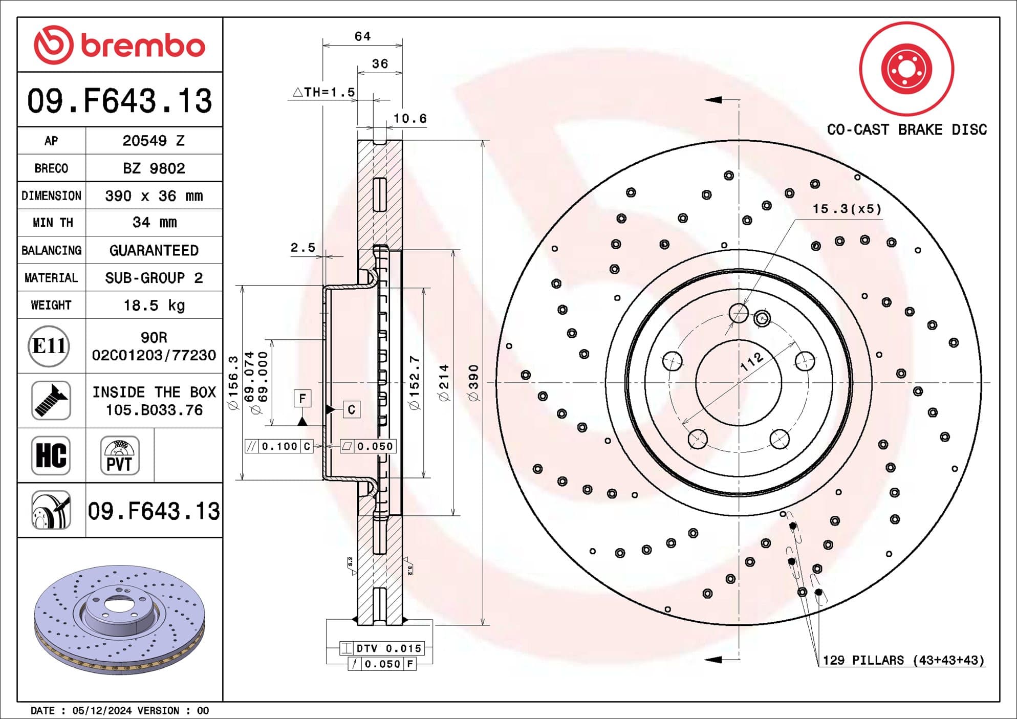 BREMBO Brzdový kotúč 09.F643.13 1