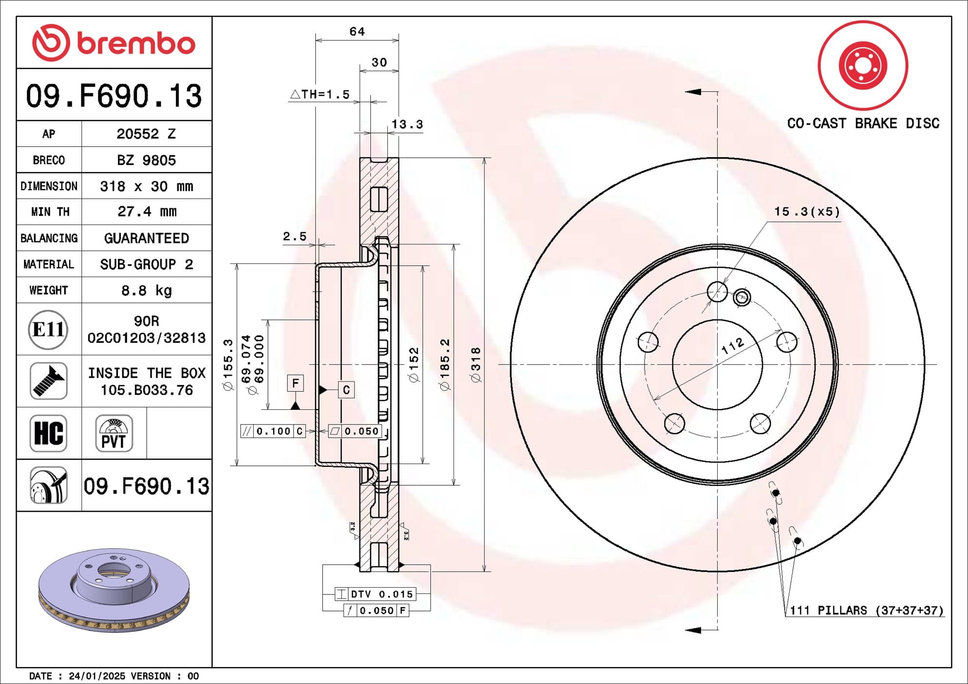 BREMBO Brzdový kotúč 09.F690.13 1