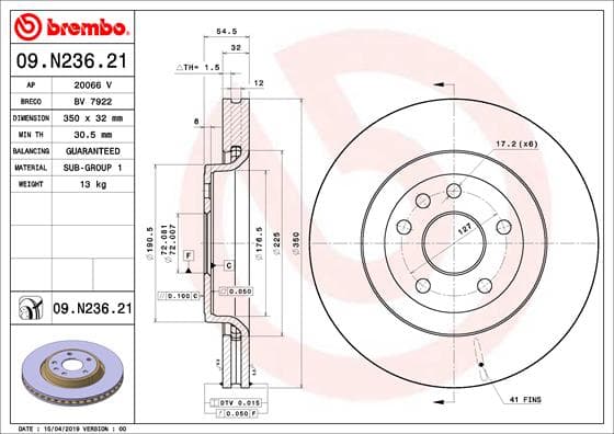 BREMBO Brzdový kotúč 09.N236.21 1