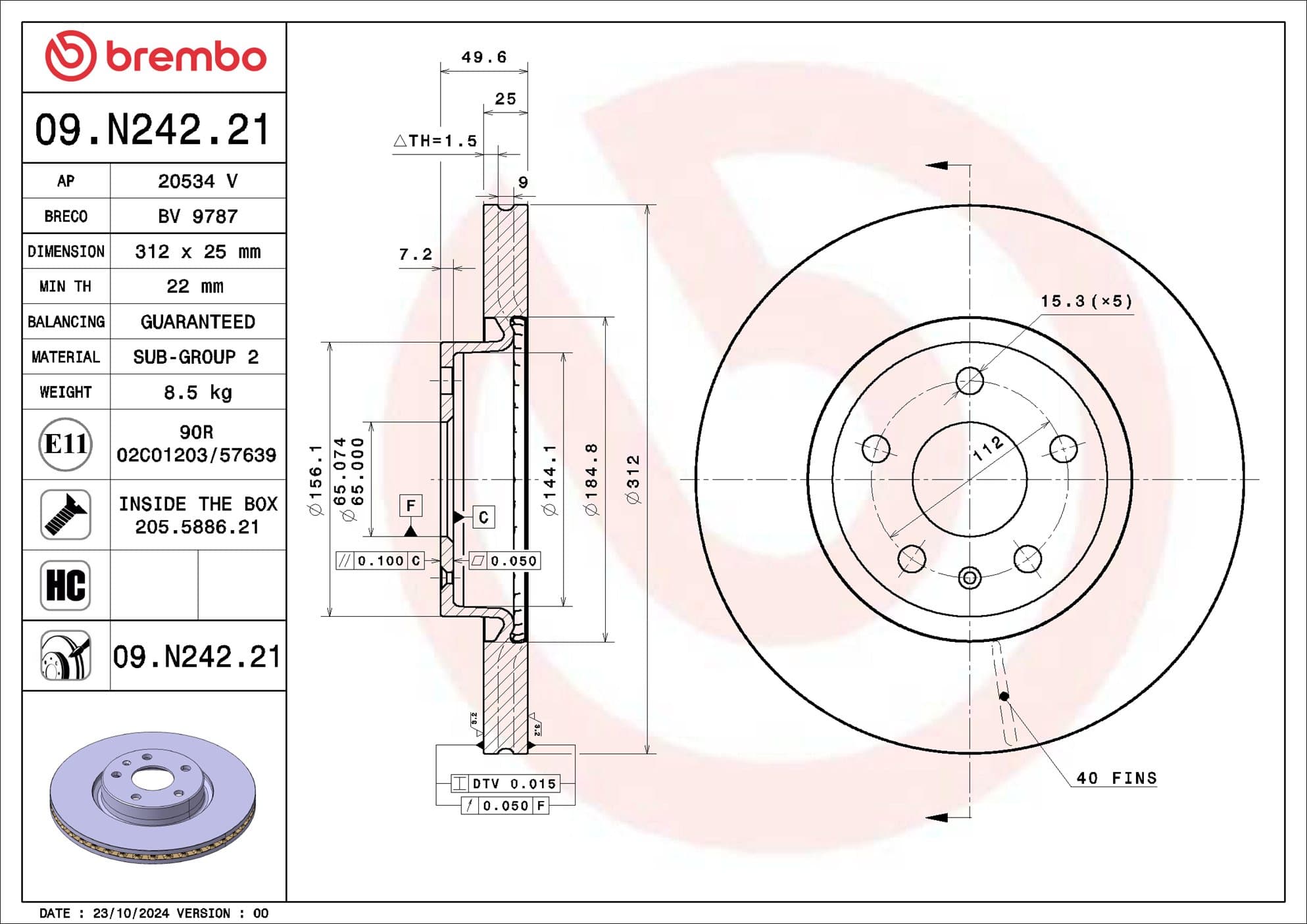 BREMBO Brzdový kotúč 09.N242.21 1