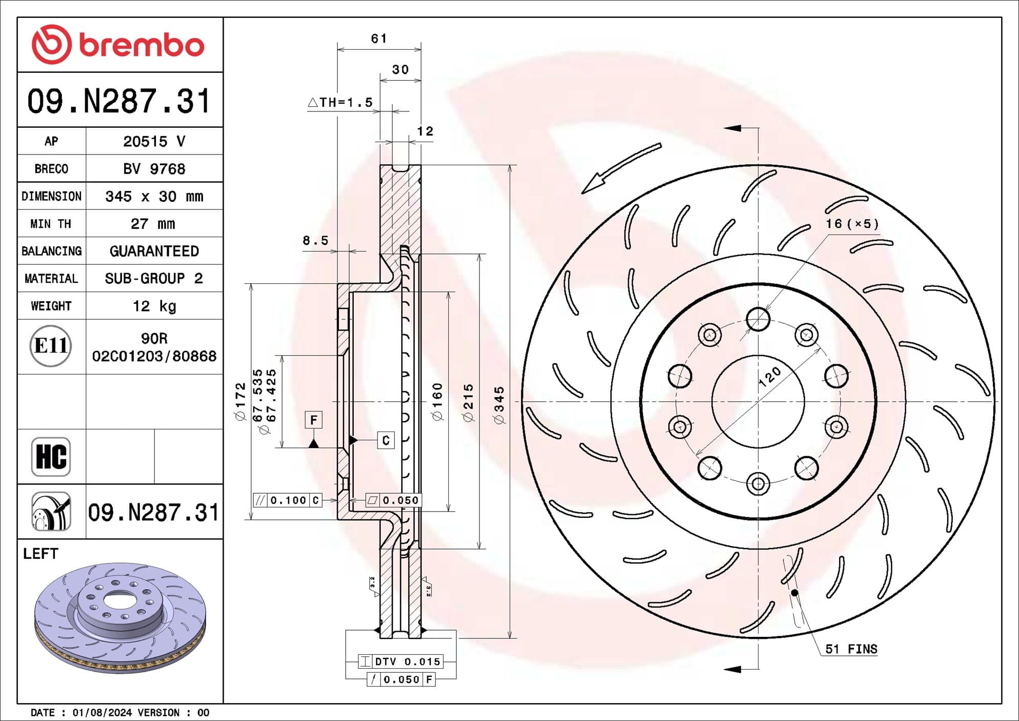BREMBO Brzdový kotúč 09.N287.31 1