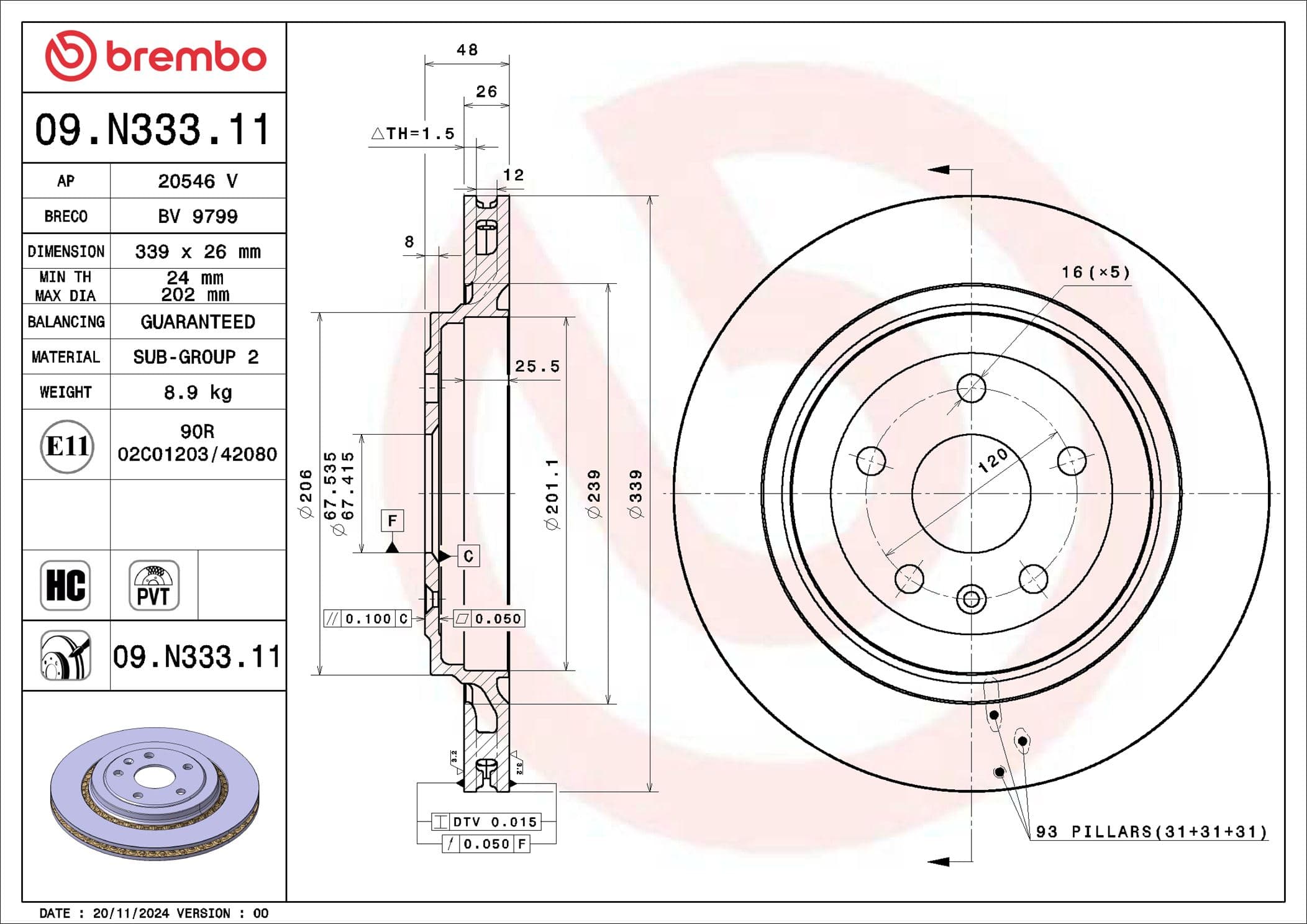 BREMBO Brzdový kotúč 09.N333.11 1