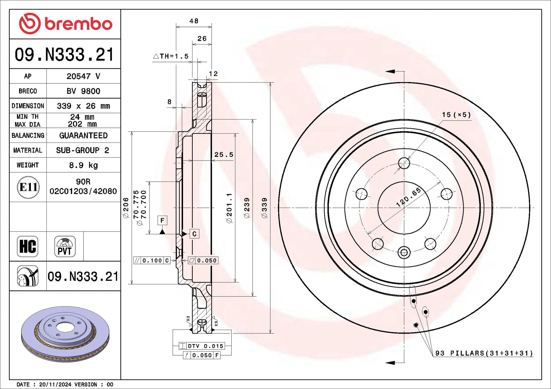 BREMBO Brzdový kotúč 09.N333.21 1