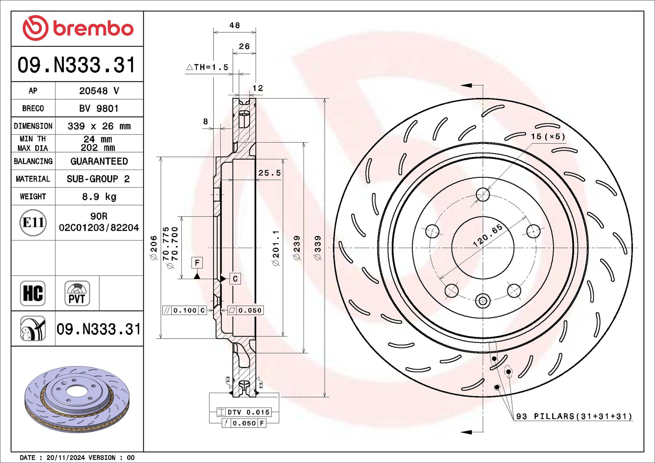 BREMBO Brzdový kotúč 09.N333.31 1