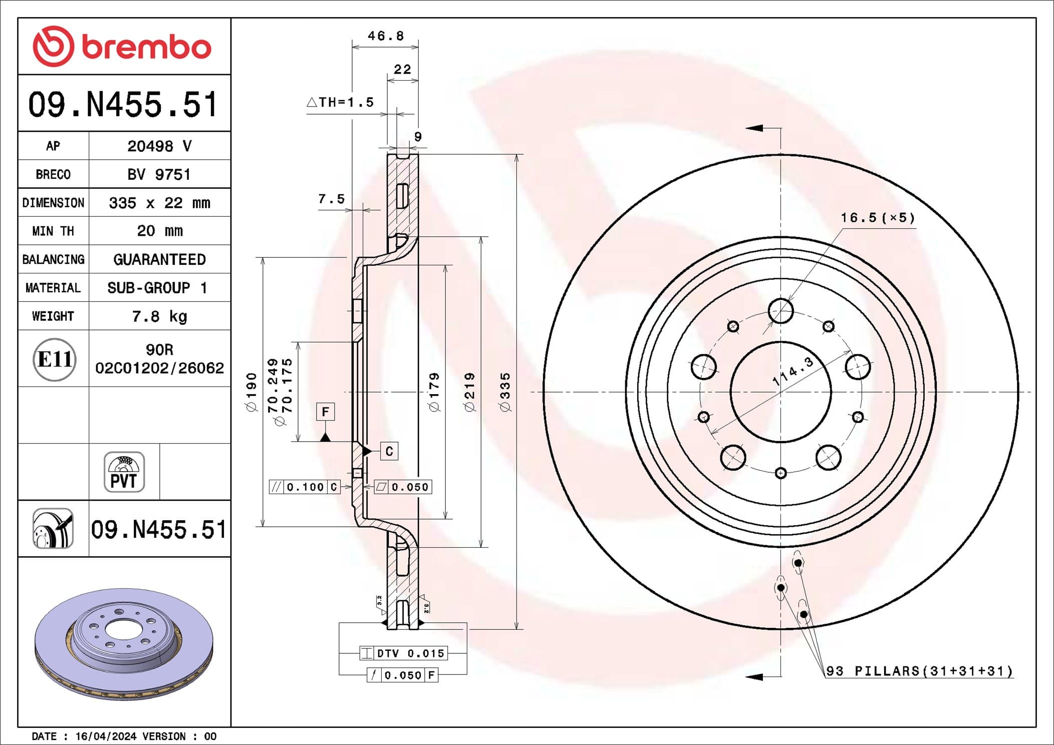 BREMBO Brzdový kotúč 09.N455.51 1
