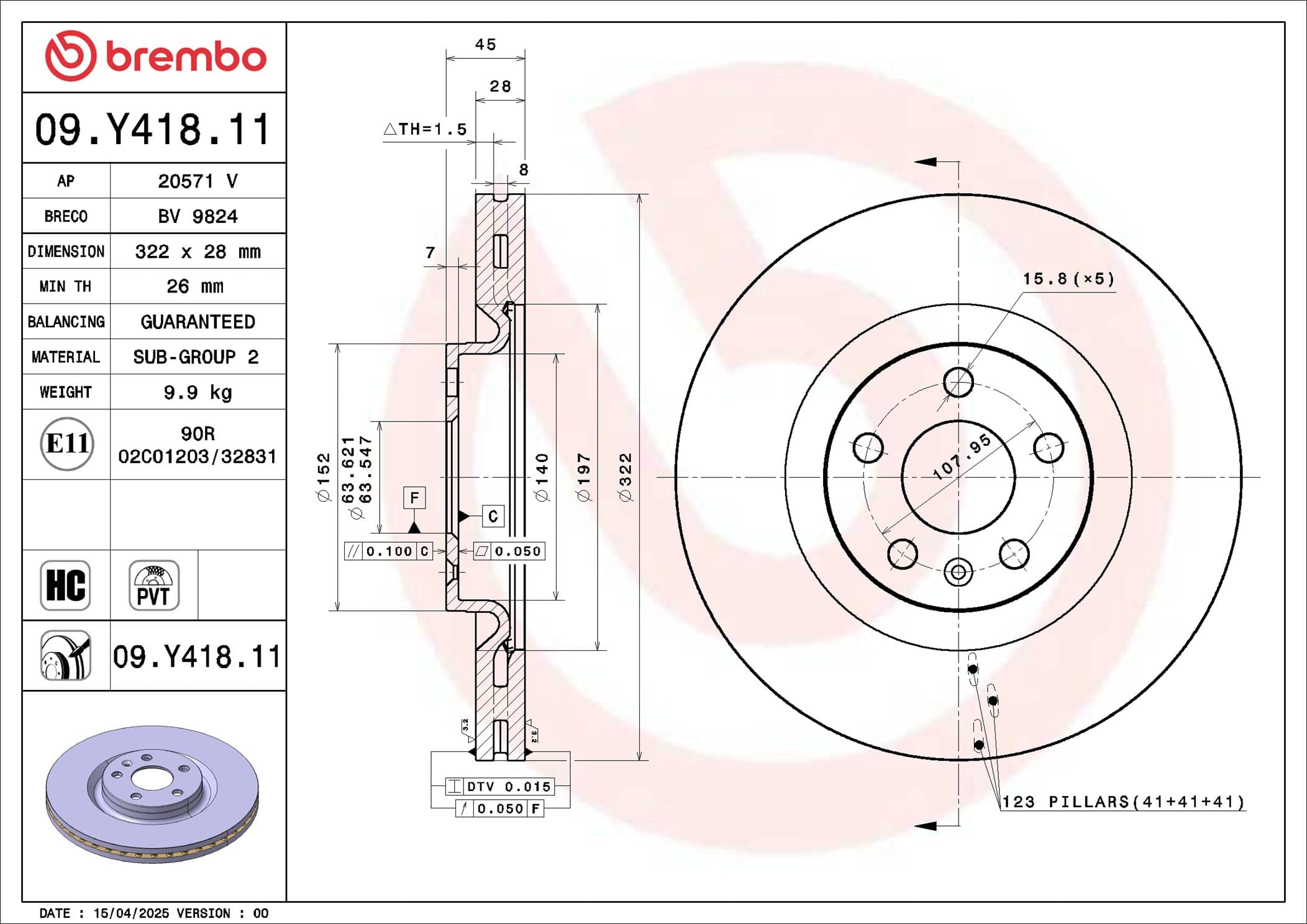 BREMBO Brzdový kotúč 09.Y418.11 1