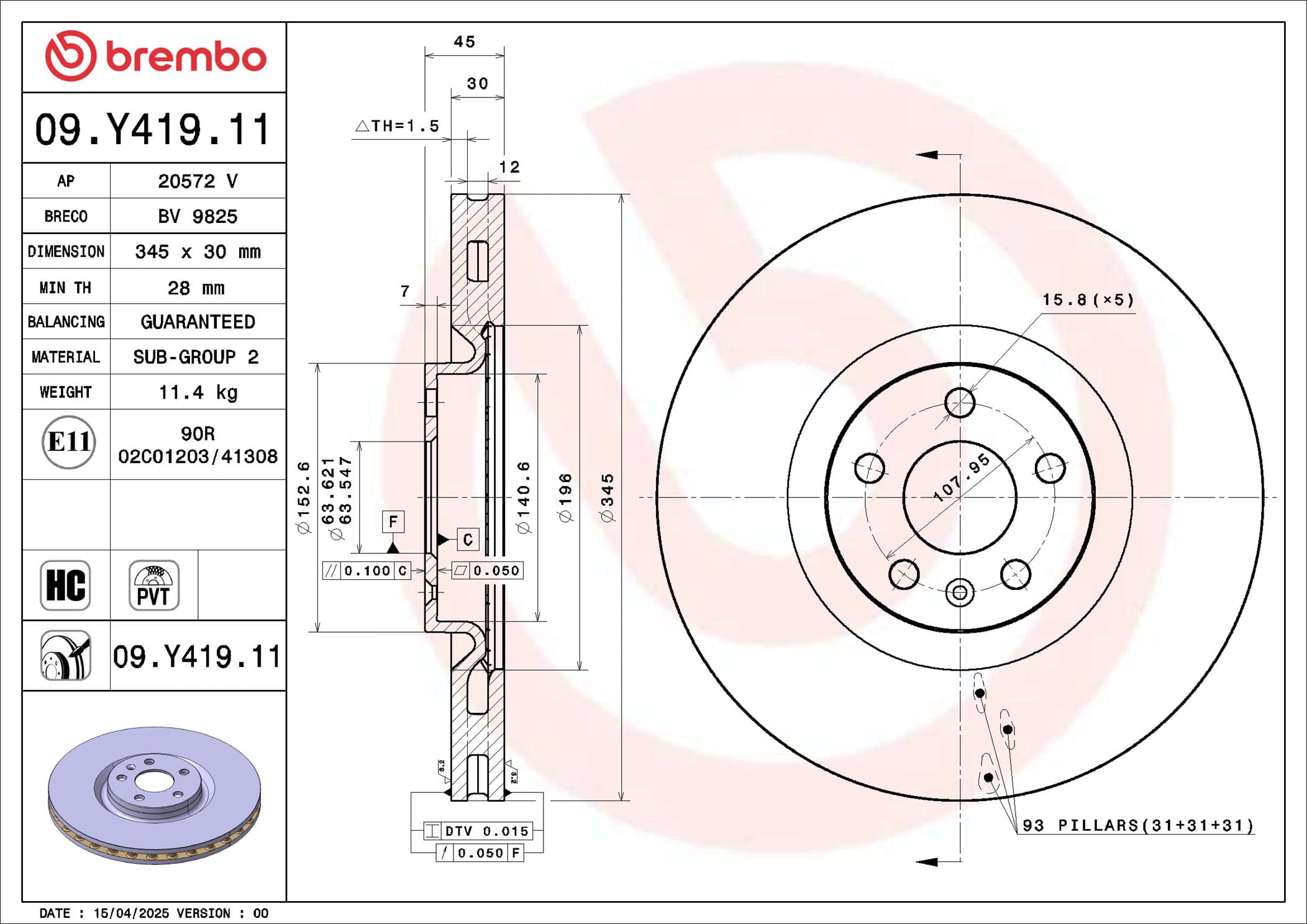 BREMBO Brzdový kotúč 09.Y419.11 1