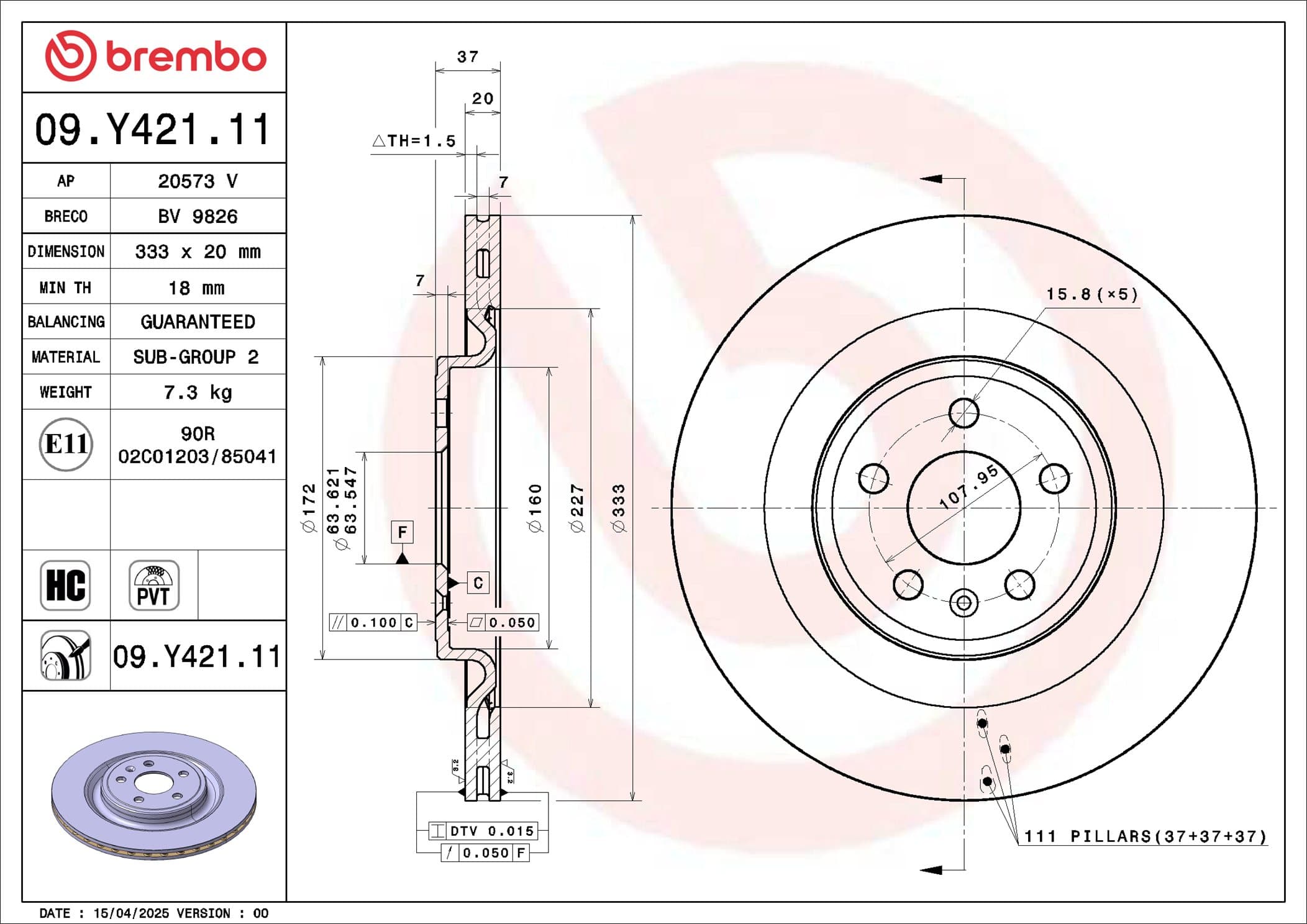BREMBO Brzdový kotúč 09.Y421.11 1