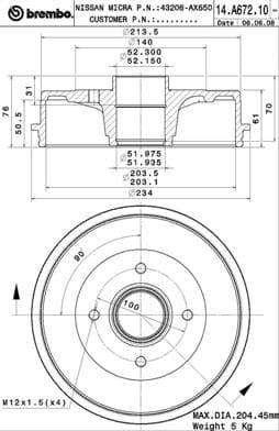 BREMBO Brzdový bubon 14A67210 1