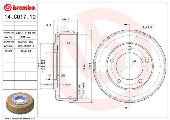 BREMBO Brzdový bubon 14C01710 1